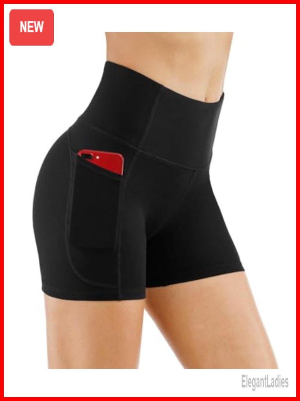 High Waist Yoga Shorts Tummy Control Athletic Running Shorts with Deep Pockets
